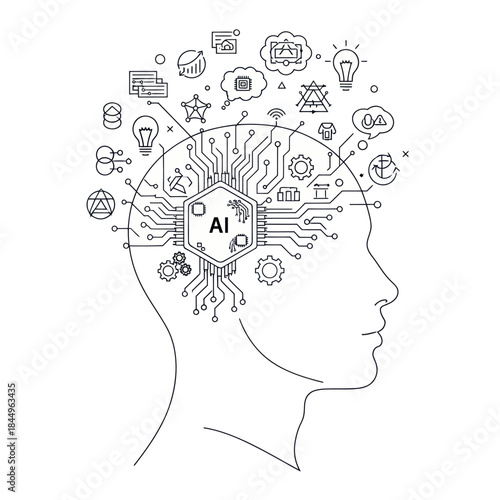 Human Head with AI Circuitry Inside.