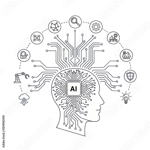 Artificial Intelligence Human Head Circuit Board.