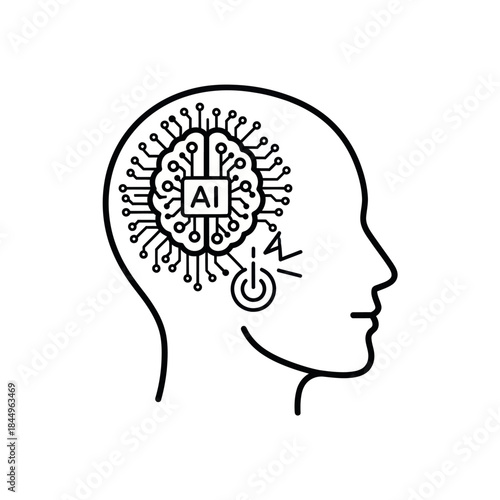 Human Head with AI Brain Illustration.