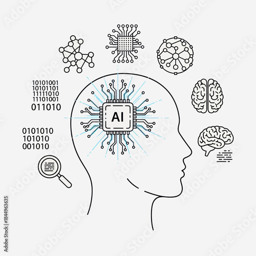 Artificial Intelligence Concept with Human Head.