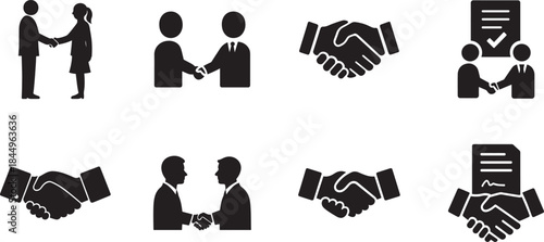 Handshake icon set for business partnership, agreement, trust, deal concept, vector EPS.