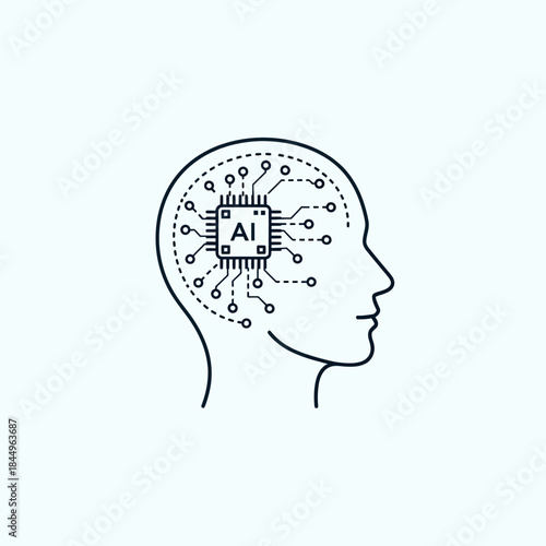 Human Head with AI Circuitry Inside.