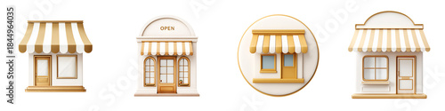 Cute Storefront Icons Set: Cartoon Shop Building Illustrations