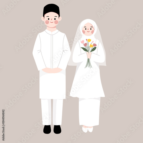 Muslim hijab wedding couple vector