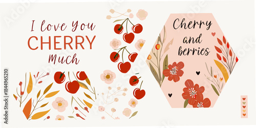 A charming illustration featuring cherries berries and a loving message
