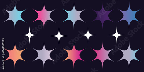 Futuristic Retro Vintage 90s 80s 70s Vaporwave Star Vector Pack, Neon 4 Point Starburst Design, set of futuristic retro vintage design collection