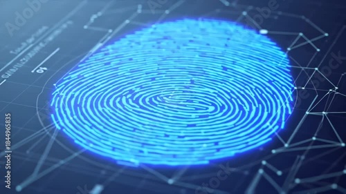 Wallpaper Mural A glowing blue digital representation of a human fingerprint projected onto a dark, technological surface, surrounded by abstract network lines and connection points Torontodigital.ca