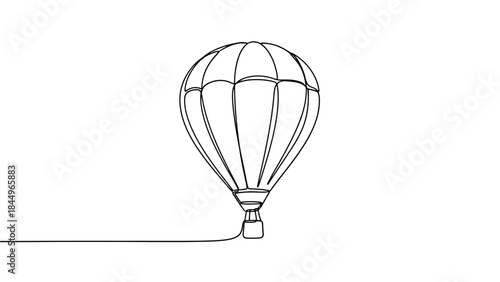 Elegant Line Art Drawing of a Hot Air Balloon Ascending Gracefully Against a White Background