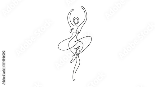 Elegant continuous line art depiction of a ballet dancer in graceful pose
