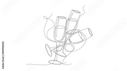 Minimalist continuous line art of champagne flutes celebrating