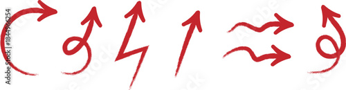 A collection of red arrows and symbols on a white background