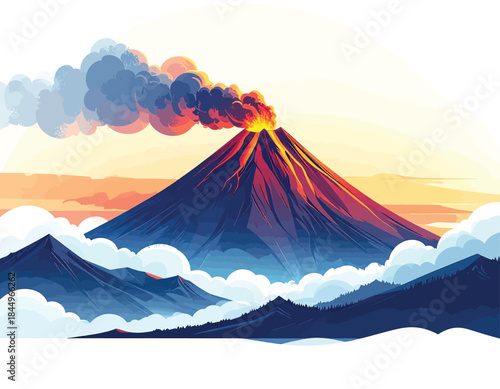 Majestic Volcano Erupting with Fiery Lava and Smoke.