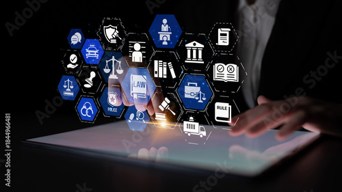 Tableau sur toile Law icons illustrate justice, court, and regulation system