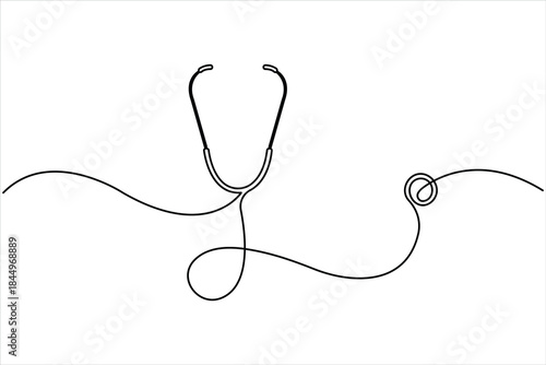 One continuous line art drawing of stethoscope design for medical and healthcare vector illustrations