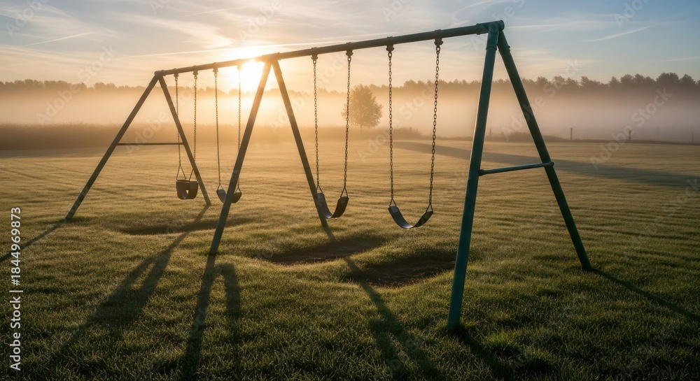 custom made wallpaper toronto digitalEthereal morning landscape featuring a swing set bathed in sunlight and soft mist, exuding peace