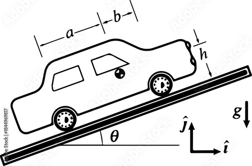 Physics Sketch Showing Classical Mechanics Figures and Fundamental Equations