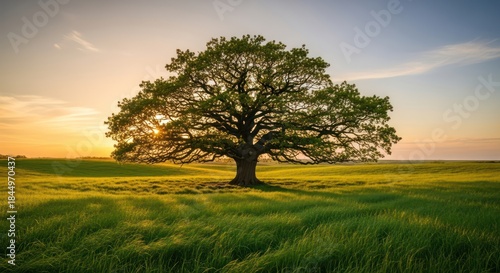 Wallpaper Mural Scenic vista featuring a majestic tree standing in a golden field at sunset offering tranquility Torontodigital.ca