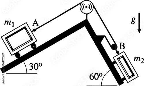 Physics Sketch Showing Classical Mechanics Figures and Fundamental Equations