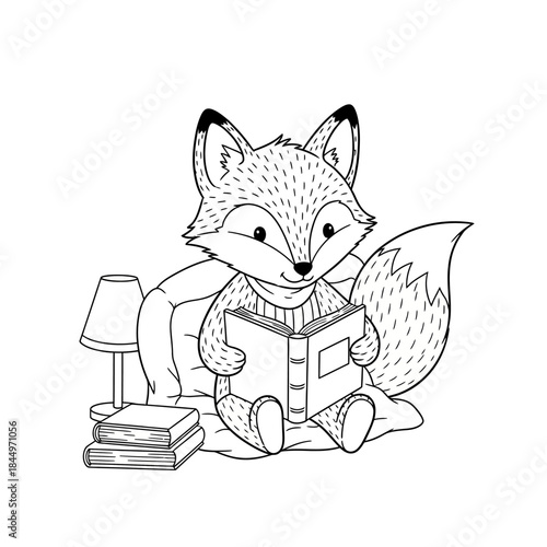 Cute Fox Reading a Book in a Cozy Setting.