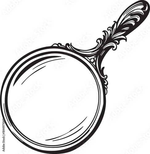 Ornate hand mirror vintage style drawing