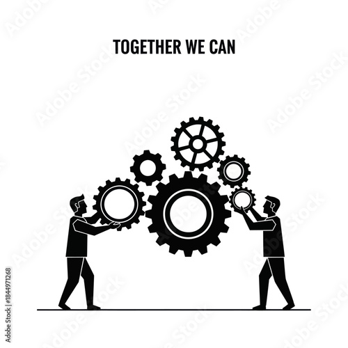 Two Men Assembling Large Gears Together.