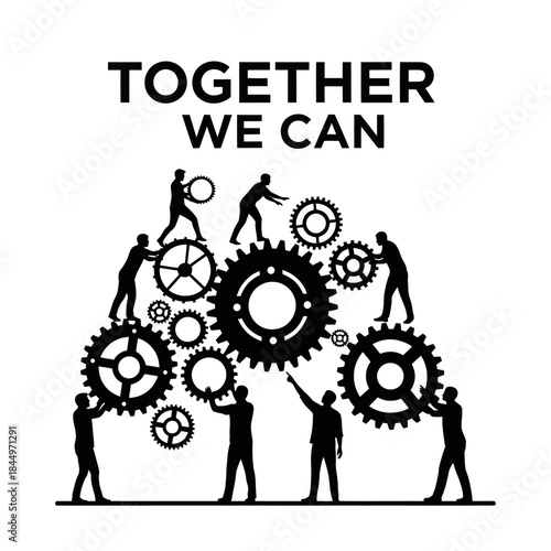 Teamwork Silhouettes Working Together Gears Mechanism.