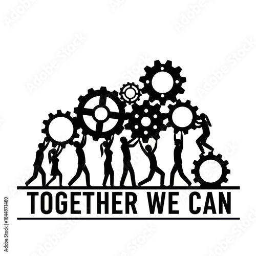 Silhouettes Working Together with Gears.