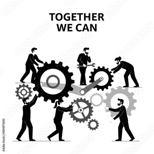 Teamwork and Collaboration with Gears Illustration.