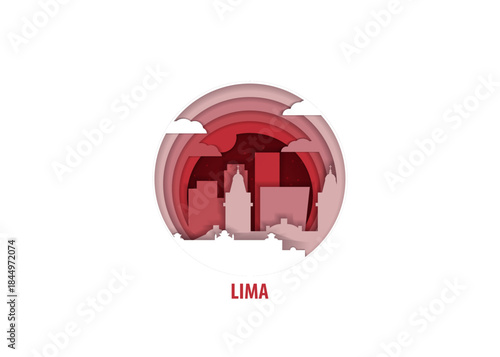 Lima, Peru paper cut, cityscape crafted vector illustration. Origami, layered art of city with skyline, buildings, landscape shape for sticker, badge, web, print