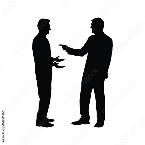 Two Businessmen Silhouette, One Criticizes or Blames Other Man, Showing Argument, Blame, or Accountability.