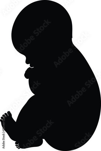 Black Silhouette Vector of Newborn Baby in Fetal Position
