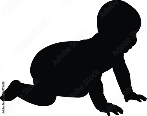 Isolated Black Silhouette Vector Graphic of Baby Crawling