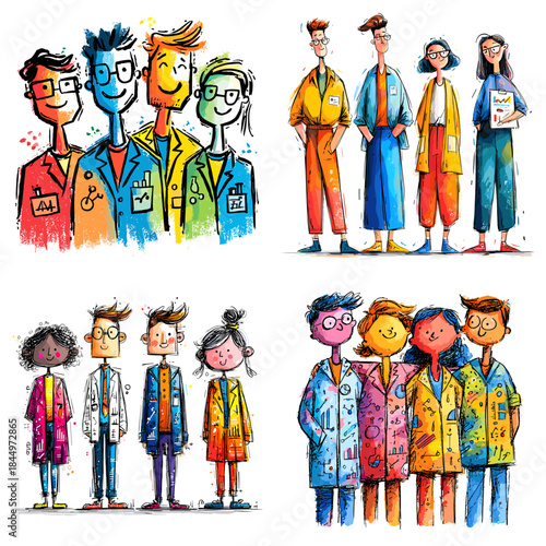 Colorful cartoon people illustration set with expressive faces and outfits perfect for education storytelling social themes character design and playful creative visuals.