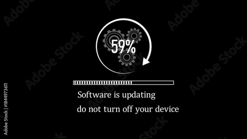 Operating system, Firmware, OS upgrade with loading progress screen. Software update to improve functionality in the new version. Fix or patch security bugs.