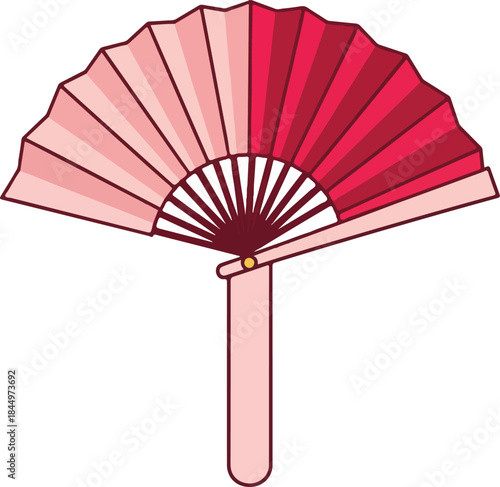 Pink and red folding fan on a white background, great for summerthemed designs, asian culture illustrations, or fashion concepts. Summerthemed designs, asian culture illustrations, fashion concepts, f