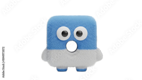 Fluffy Blue Creature Looking at Viewer on White Background