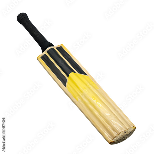Isolated Yellow and Black Cricket Bat with Worn Details