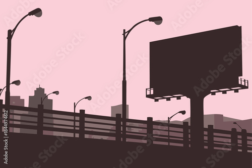 Stylish city skyline silhouette with billboard awaiting your dynamic advertisement, perfect for marketing and urban themed projects with a modern edge