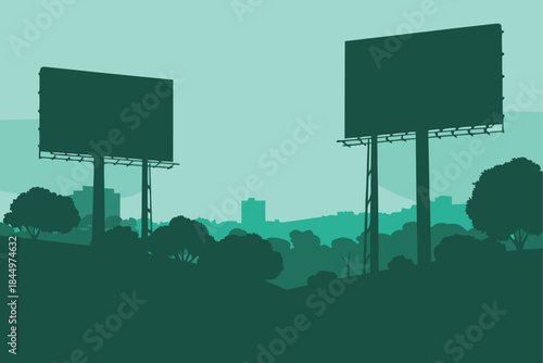 Modern city billboards offer prime advertising space amidst lush greenery, creating a powerful marketing canvas for your brand and capturing attention