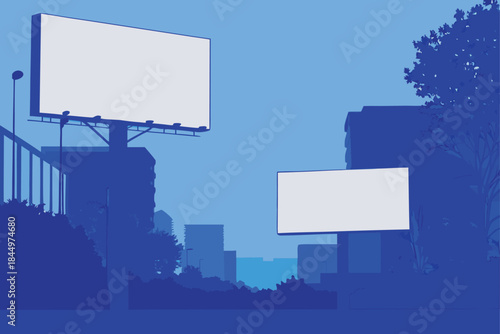 Dynamic billboard mockup in urban landscape, perfect for advertising campaigns and marketing materials to showcase your brand with a city backdrop