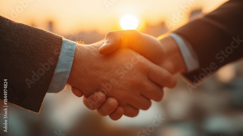 Wallpaper Mural Handshake Between Business Partners at Sunset in Urban Setting Torontodigital.ca