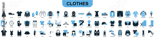 Set of fashion vector for comprehensive style and apparel representation. Symbolizes various clothing items and accessories for diverse use. Ideal for retail categories.