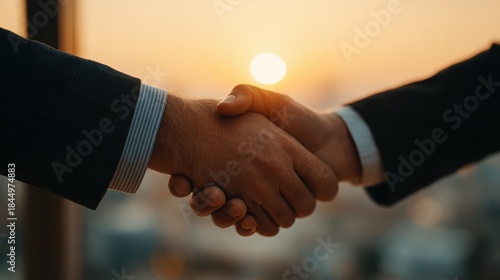 Wallpaper Mural Business Partnership Agreement at Sunset with Two Hands Shaking Torontodigital.ca