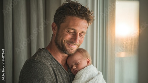 Wallpaper Mural Tender Moment Between Father and Baby at Sunset Glow Torontodigital.ca