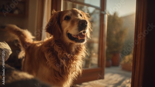 Wallpaper Mural Happy Golden Retriever Playing in Bright Home Interior Torontodigital.ca