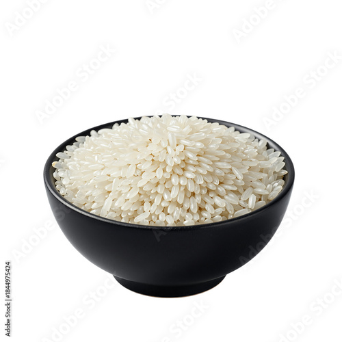 White sticky rice in a black bowl