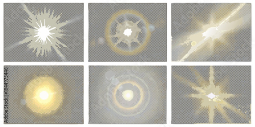 Abstract light flares and glowing effects arranged in a six panel grid