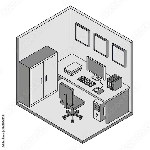 Office Workspace with Computer and Furniture.
