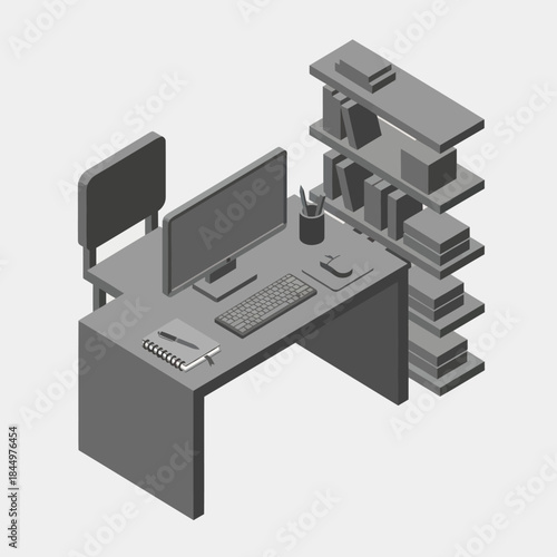 Modern Computer Workstation with Office Supplies.