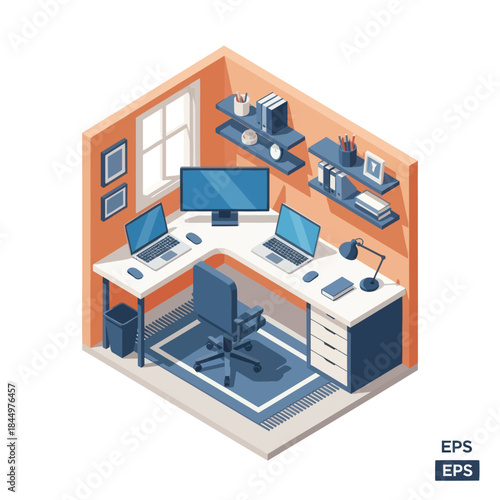 Modern Home Office Workspace with Computers.